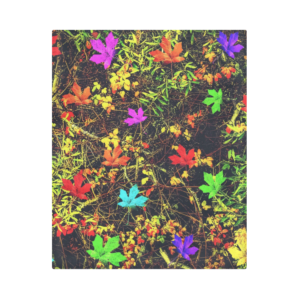 maple leaf in blue red green yellow pink orange with green creepers plants background Duvet Cover 86"x70" ( All-over-print)
