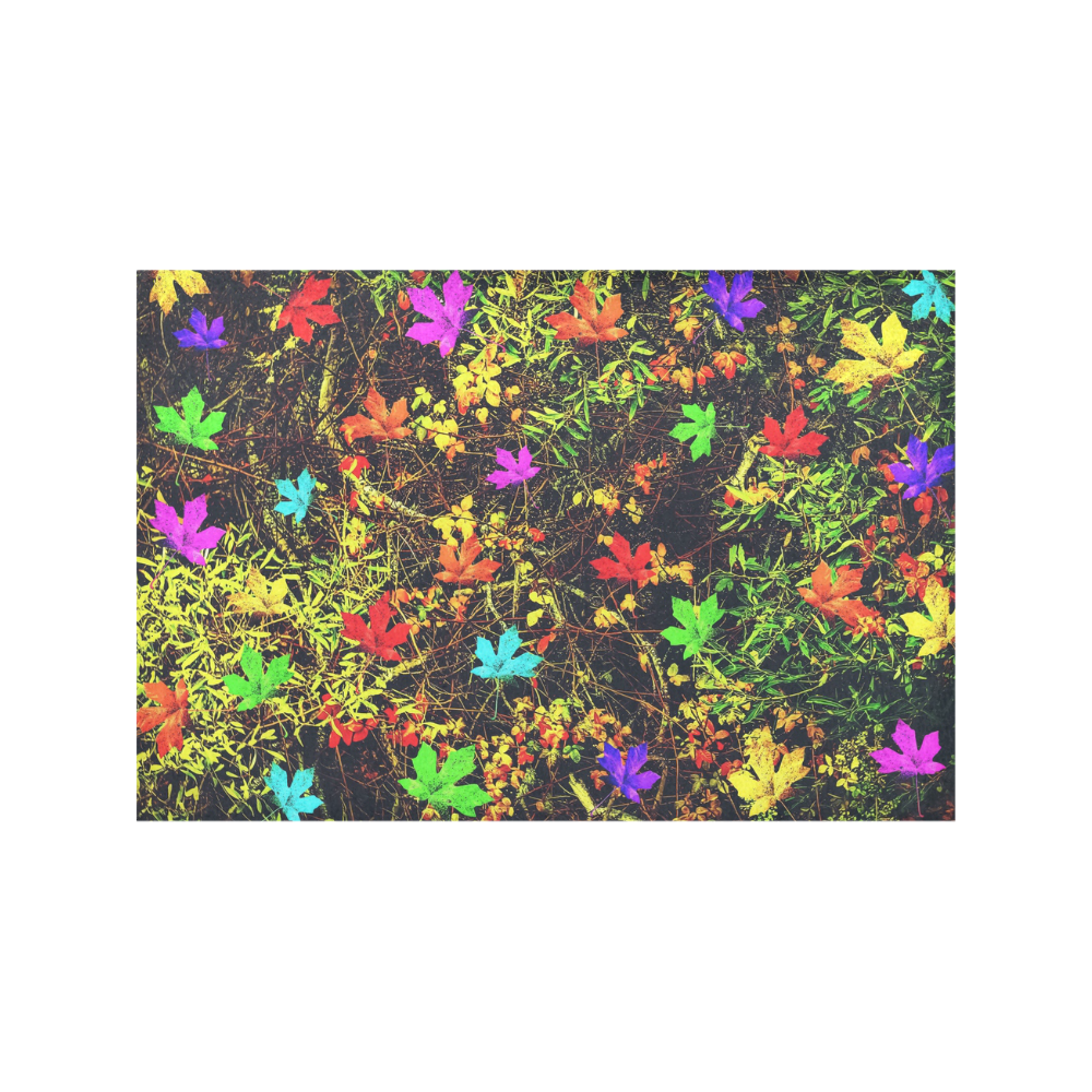 maple leaf in blue red green yellow pink orange with green creepers plants background Placemat 12’’ x 18’’ (Set of 4)