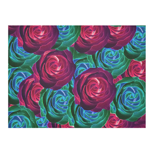 closeup blooming roses in red blue and green Cotton Linen Tablecloth 52"x 70"