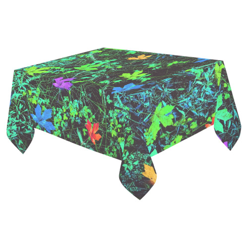 maple leaf in pink blue green yellow orange with green creepers plants background Cotton Linen Tablecloth 52"x 70"