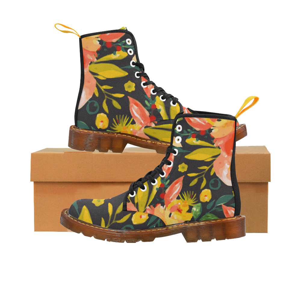 Watercolor Autumn Floral Martin Boots For Women Model 1203H