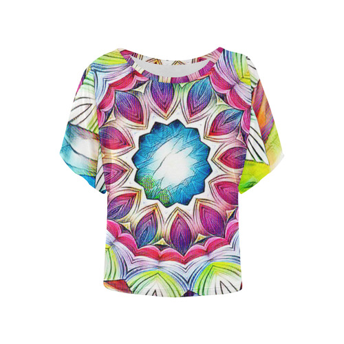Sunshine Feeling Mandala Women's Batwing-Sleeved Blouse T shirt (Model T44)