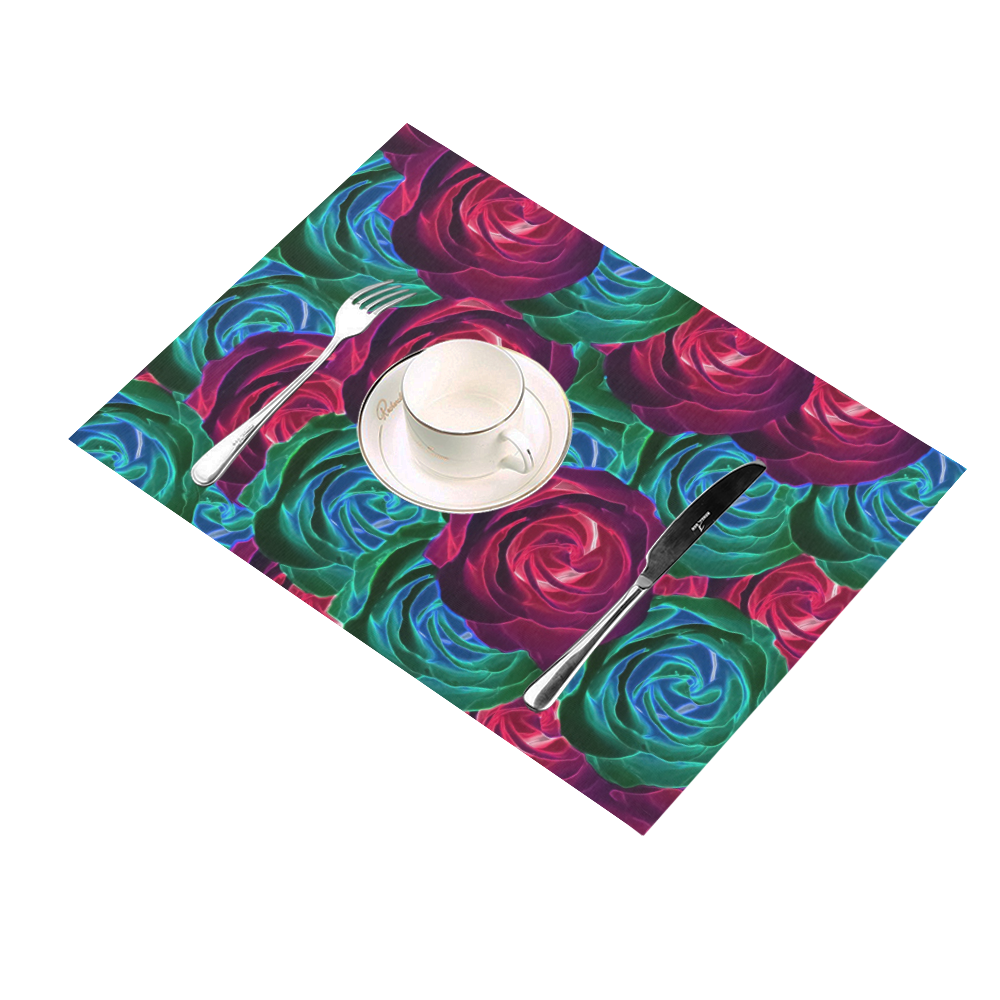 closeup blooming roses in red blue and green Placemat 14’’ x 19’’ (Set of 2)