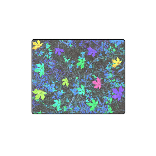 maple leaf in pink green purple blue yellow with blue creepers plants background Blanket 40"x50"