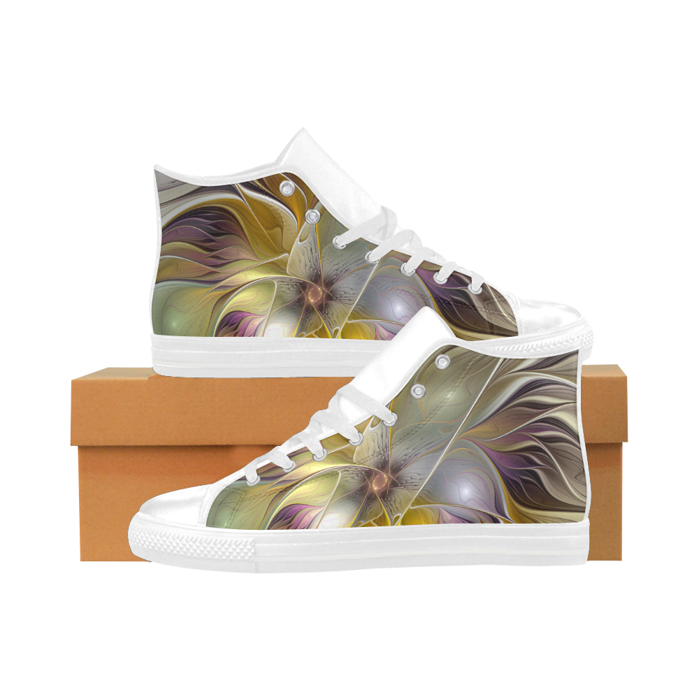 Abstract Colorful Fantasy Flower Modern Fractal Aquila High Top Microfiber Leather Women's Shoes (Model 032)