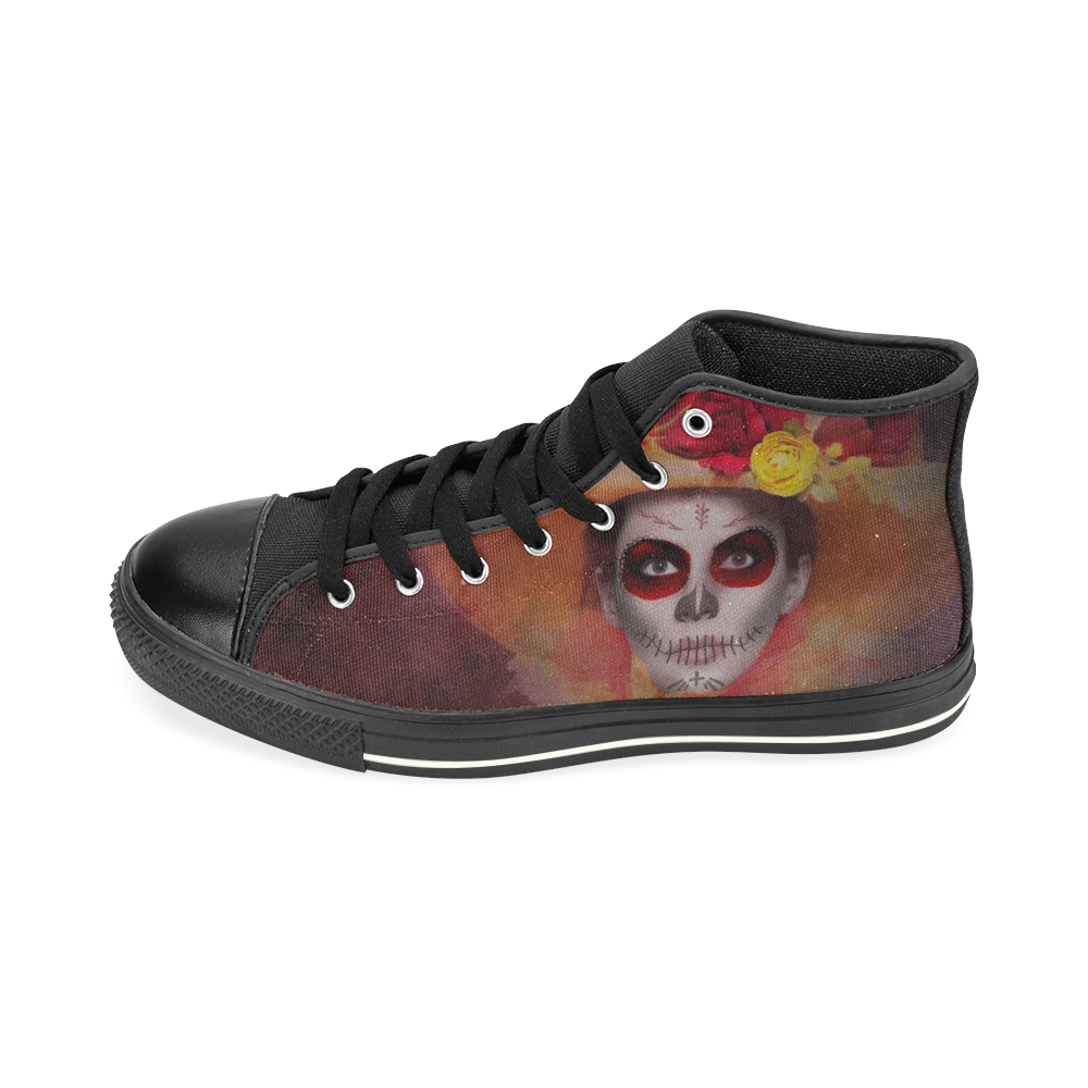 Sugarskull Summer Girl High Top Canvas Women's Shoes/Large Size (Model 017)