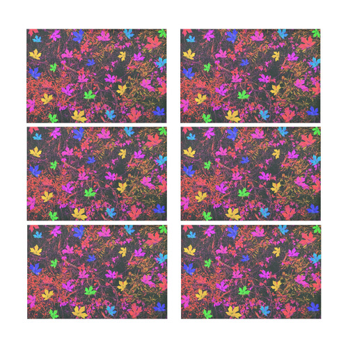 maple leaf in yellow green pink blue red with red and orange creepers plants background Placemat 12’’ x 18’’ (Set of 6)
