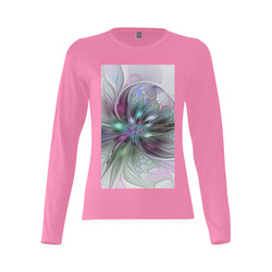Colorful Fantasy Abstract Modern Fractal Flower Sunny Women's T-shirt (long-sleeve) (Model T07)
