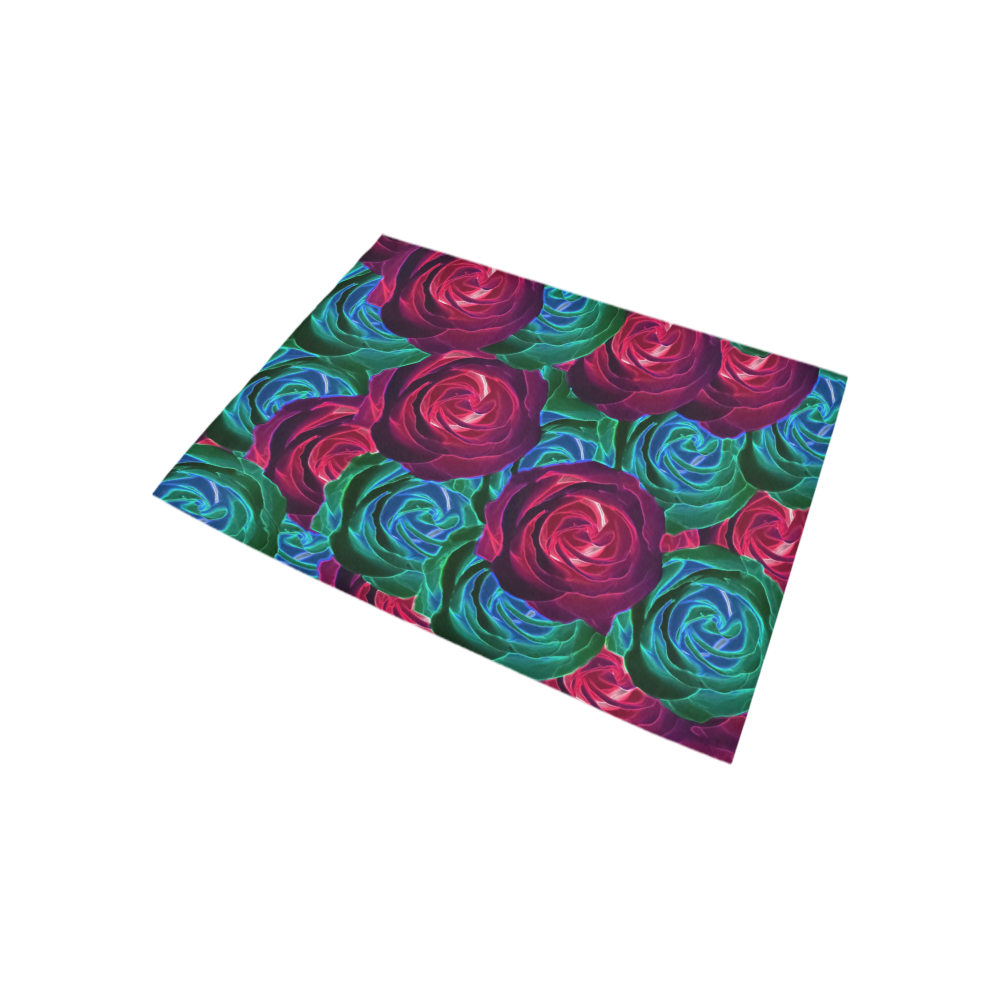 closeup blooming roses in red blue and green Area Rug 5'3''x4'