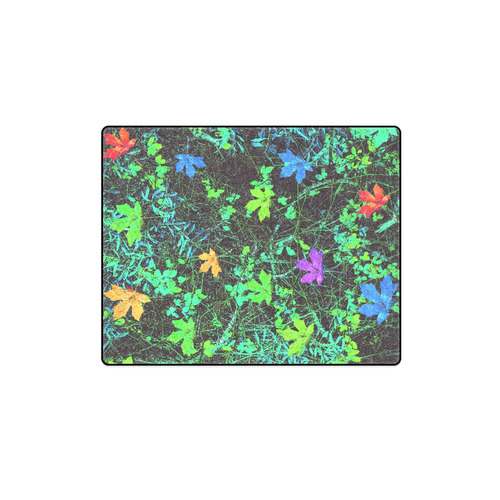 maple leaf in pink blue green yellow orange with green creepers plants background Blanket 40"x50"