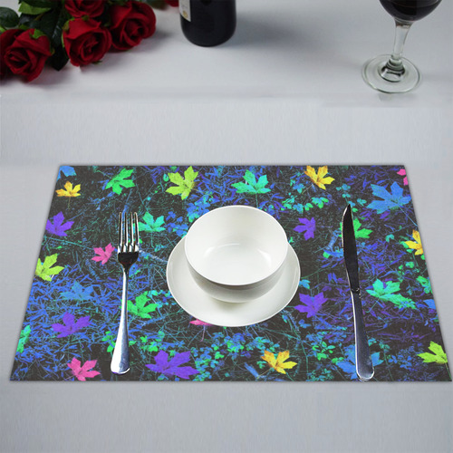 maple leaf in pink green purple blue yellow with blue creepers plants background Placemat 14’’ x 19’’