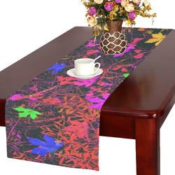 maple leaf in yellow green pink blue red with red and orange creepers plants background Table Runner 16x72 inch