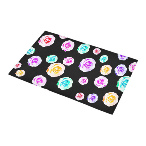 colorful roses in pink purple green yellow with black background Bath Rug 16''x 28''