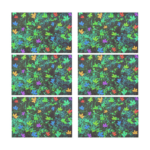 maple leaf in pink blue green yellow orange with green creepers plants background Placemat 12’’ x 18’’ (Set of 6)