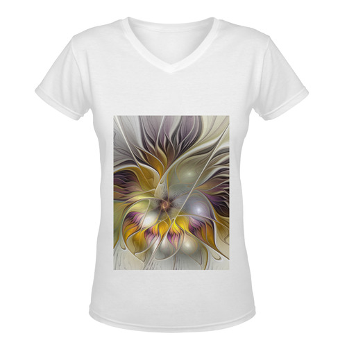 Abstract Colorful Fantasy Flower Modern Fractal Women's Deep V-neck T-shirt (Model T19)