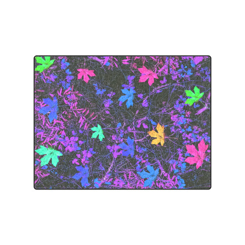 maple leaf in pink blue green yellow purple with pink and purple creepers plants background Blanket 50"x60"