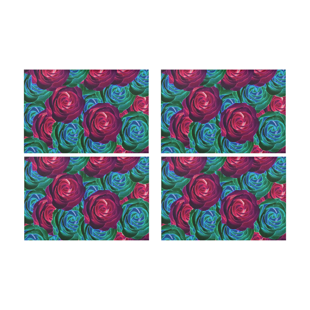 closeup blooming roses in red blue and green Placemat 12’’ x 18’’ (Set of 4)