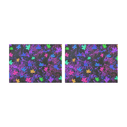 maple leaf in pink blue green yellow purple with pink and purple creepers plants background Placemat 14’’ x 19’’ (Set of 2)