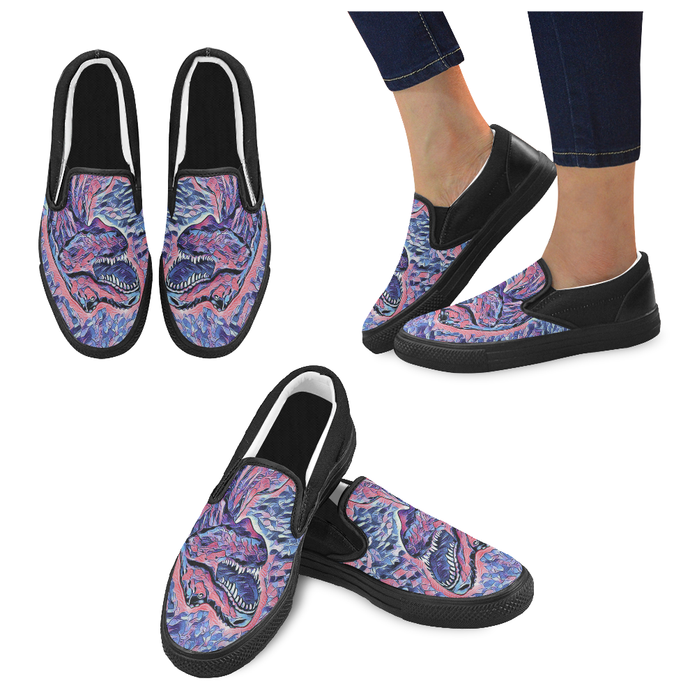 TYRANNOSAURUS Women's Unusual Slip-on Canvas Shoes (Model 019)