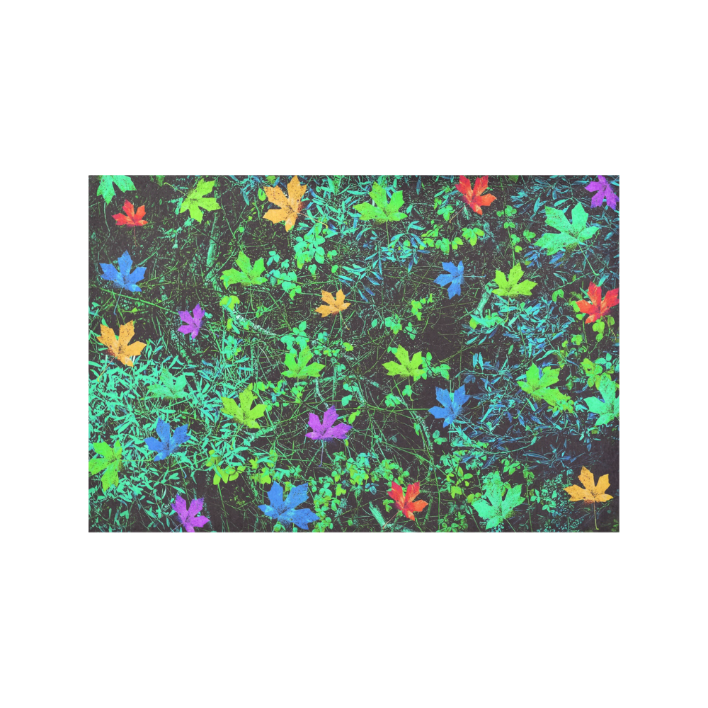 maple leaf in pink blue green yellow orange with green creepers plants background Placemat 12’’ x 18’’ (Set of 4)