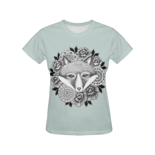 woodlands - fox and flowers All Over Print T-Shirt for Women (USA Size) (Model T40)