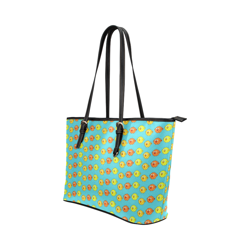 Fish Pattern Leather Tote Bag/Small (Model 1651)