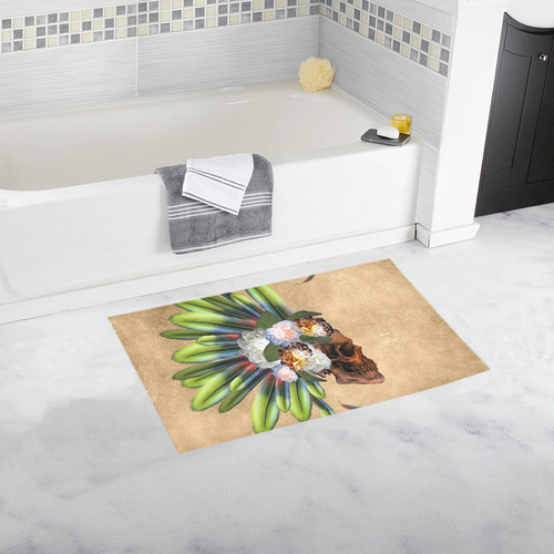 Amazing skull with feathers and flowers Bath Rug 16''x 28''