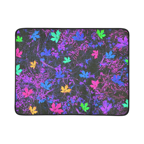 maple leaf in pink blue green yellow purple with pink and purple creepers plants background Beach Mat 78"x 60"
