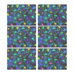 maple leaf in pink green purple blue yellow with blue creepers plants background Placemat 14’’ x 19’’ (Set of 6)
