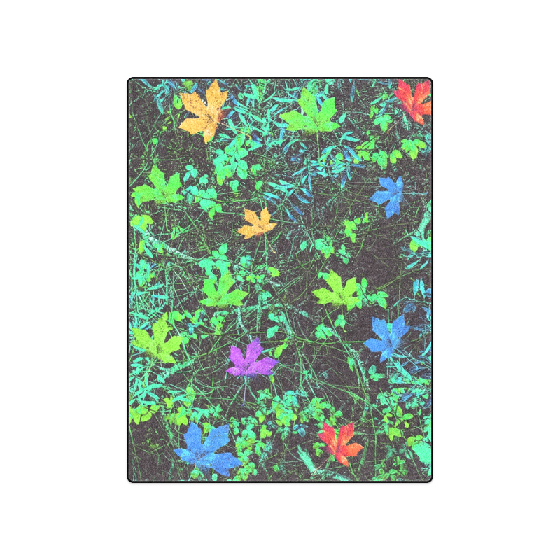 maple leaf in pink blue green yellow orange with green creepers plants background Blanket 50"x60"
