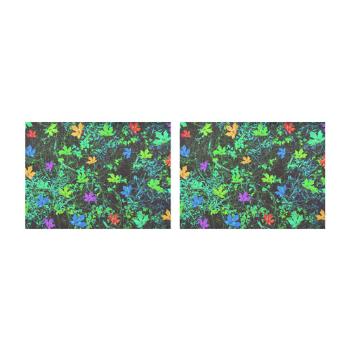 maple leaf in pink blue green yellow orange with green creepers plants background Placemat 14’’ x 19’’ (Set of 2)