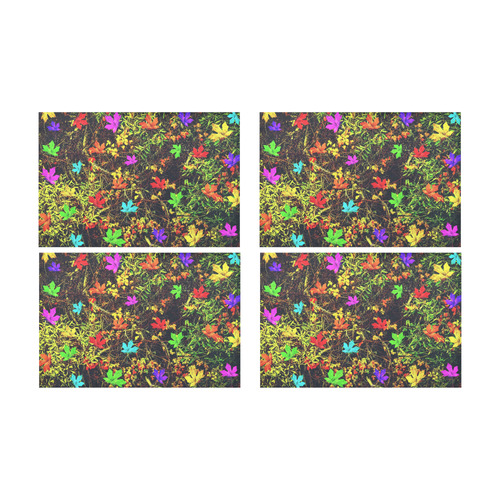 maple leaf in blue red green yellow pink orange with green creepers plants background Placemat 12’’ x 18’’ (Set of 4)