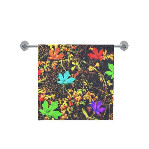 maple leaf in blue red green yellow pink orange with green creepers plants background Bath Towel 30"x56"
