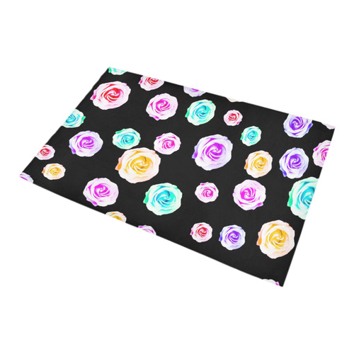 colorful roses in pink purple green yellow with black background Bath Rug 20''x 32''