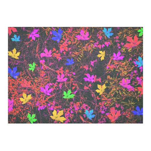 maple leaf in yellow green pink blue red with red and orange creepers plants background Cotton Linen Tablecloth 60"x 84"