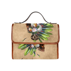Amazing skull with feathers and flowers Waterproof Canvas Bag/All Over Print (Model 1641)