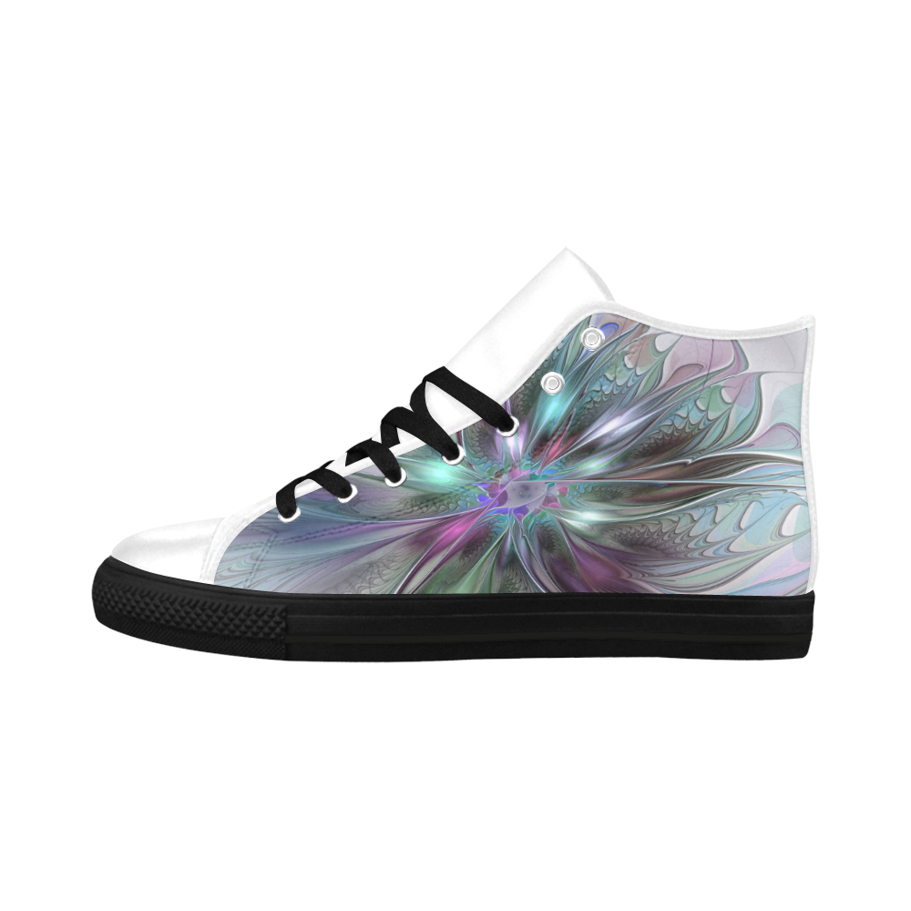 Colorful Fantasy Abstract Modern Fractal Flower Aquila High Top Microfiber Leather Women's Shoes (Model 032)