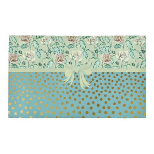 Vintage Roses Polka Dots Ribbon - Teal Gold Azalea Doormat 30" x 18" (Sponge Material)