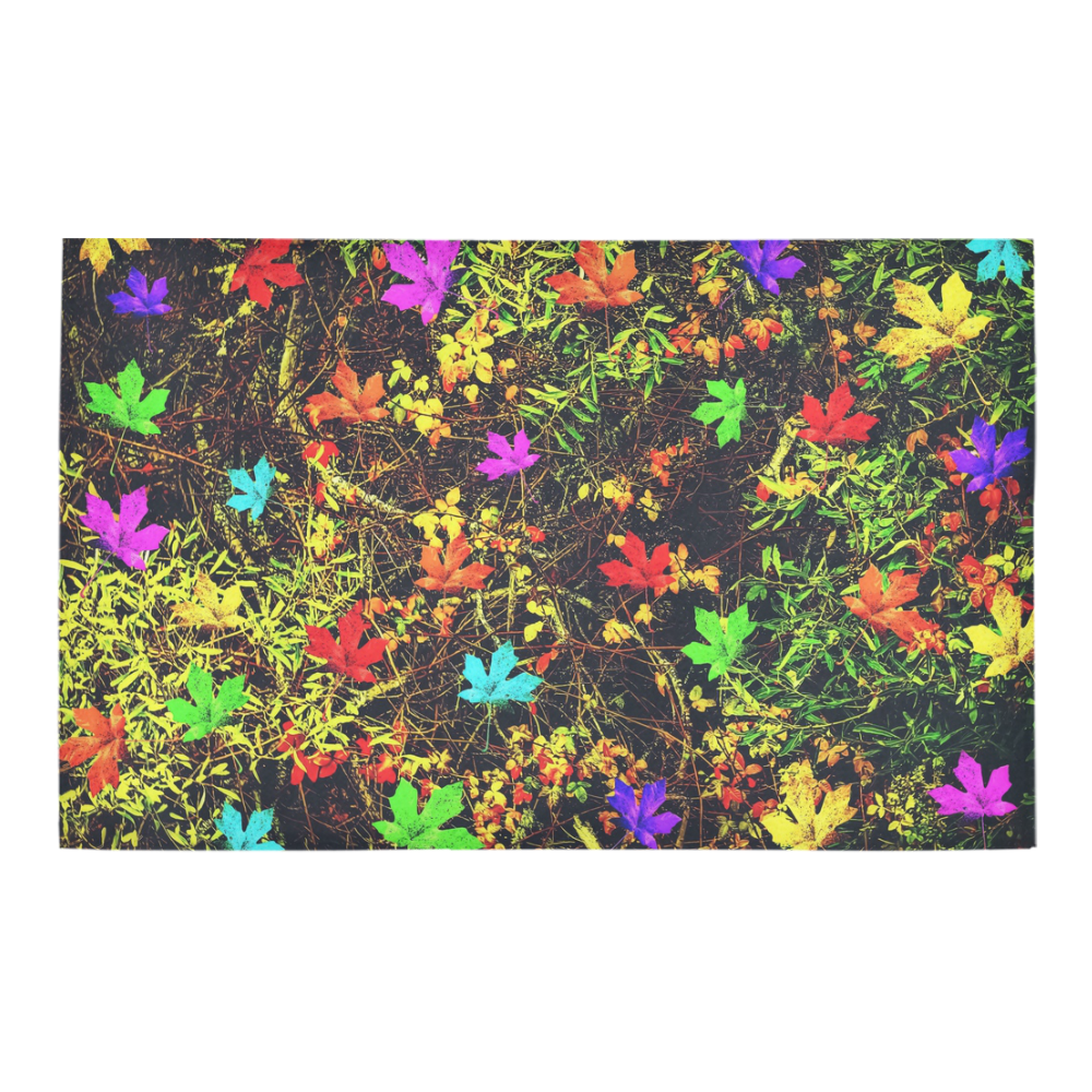 maple leaf in blue red green yellow pink orange with green creepers plants background Bath Rug 20''x 32''