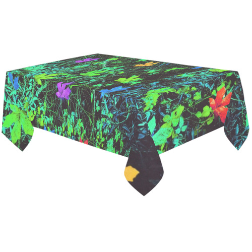 maple leaf in pink blue green yellow orange with green creepers plants background Cotton Linen Tablecloth 60"x120"