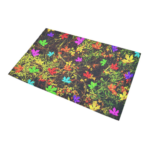 maple leaf in blue red green yellow pink orange with green creepers plants background Bath Rug 20''x 32''