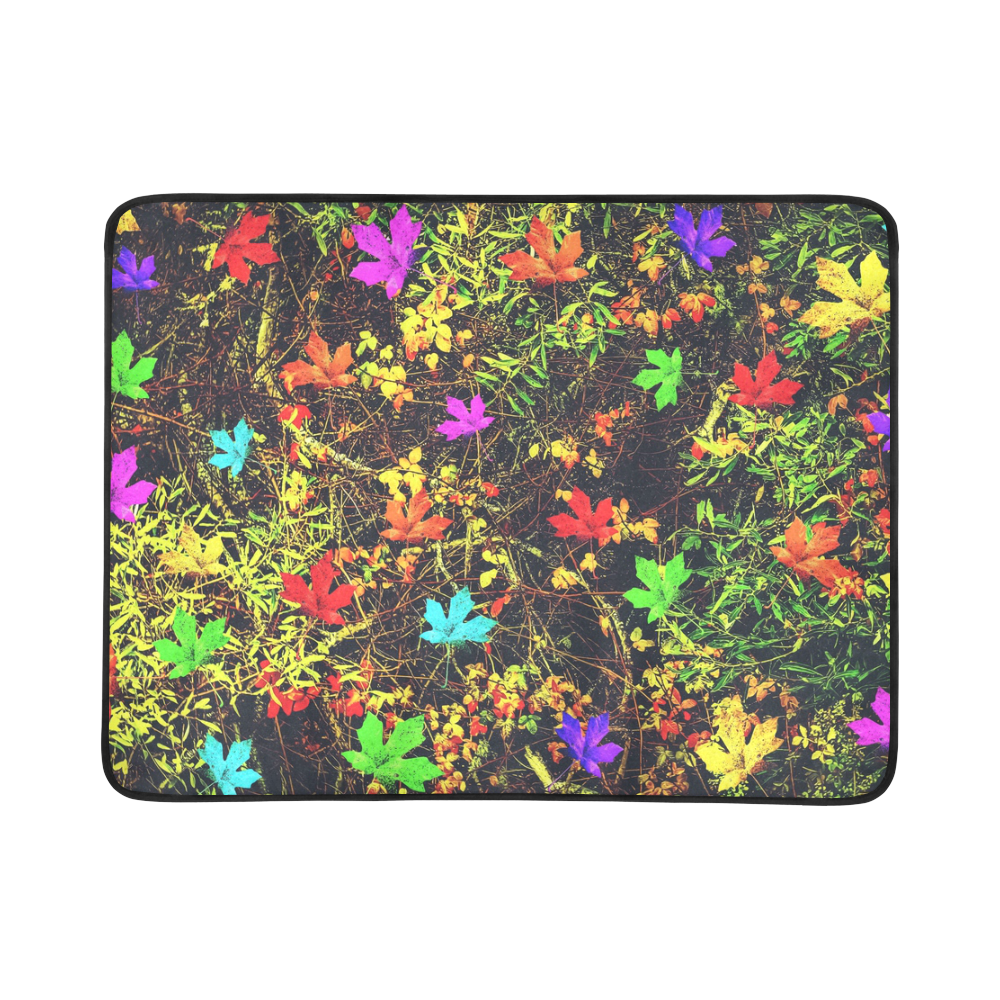 maple leaf in blue red green yellow pink orange with green creepers plants background Beach Mat 78"x 60"