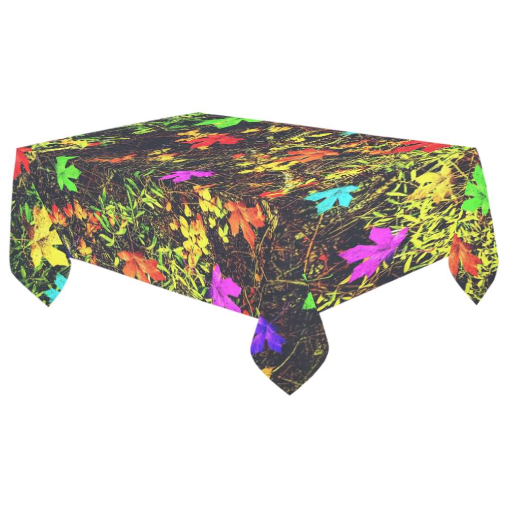 maple leaf in blue red green yellow pink orange with green creepers plants background Cotton Linen Tablecloth 60"x 104"
