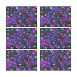 maple leaf in pink blue green yellow purple with pink and purple creepers plants background Placemat 12’’ x 18’’ (Set of 6)