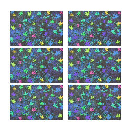 maple leaf in pink green purple blue yellow with blue creepers plants background Placemat 12’’ x 18’’ (Set of 6)