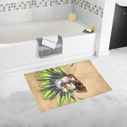 Amazing skull with feathers and flowers Bath Rug 20''x 32''
