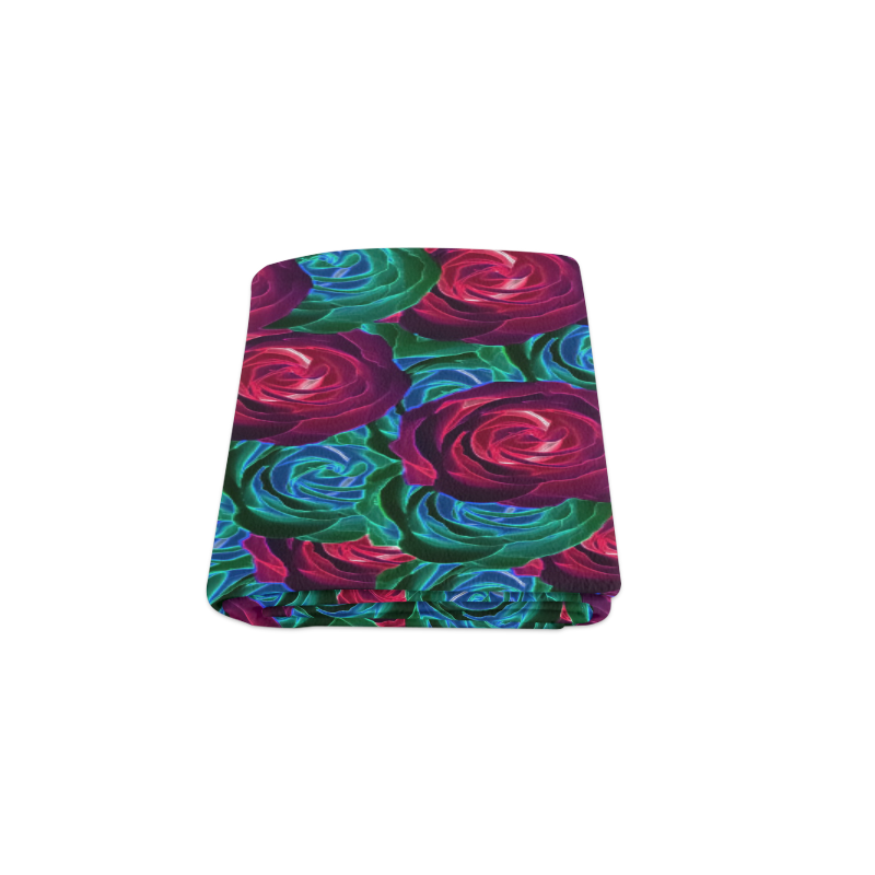 closeup blooming roses in red blue and green Blanket 50"x60"