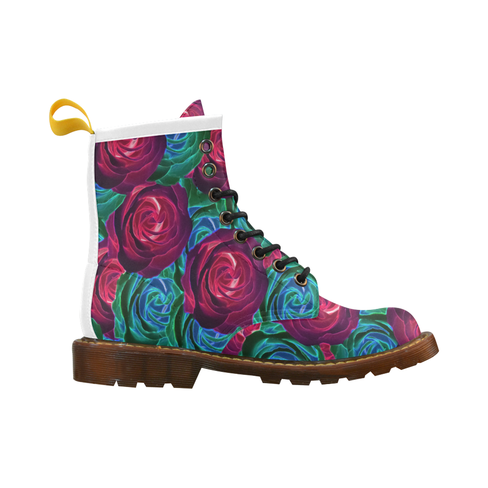 closeup blooming roses in red blue and green High Grade PU Leather Martin Boots For Men Model 402H