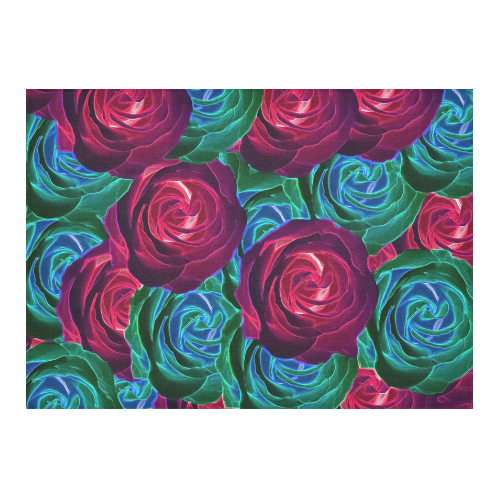 closeup blooming roses in red blue and green Cotton Linen Tablecloth 60"x 84"