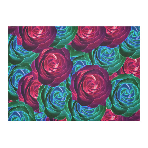 closeup blooming roses in red blue and green Cotton Linen Tablecloth 60"x 84"